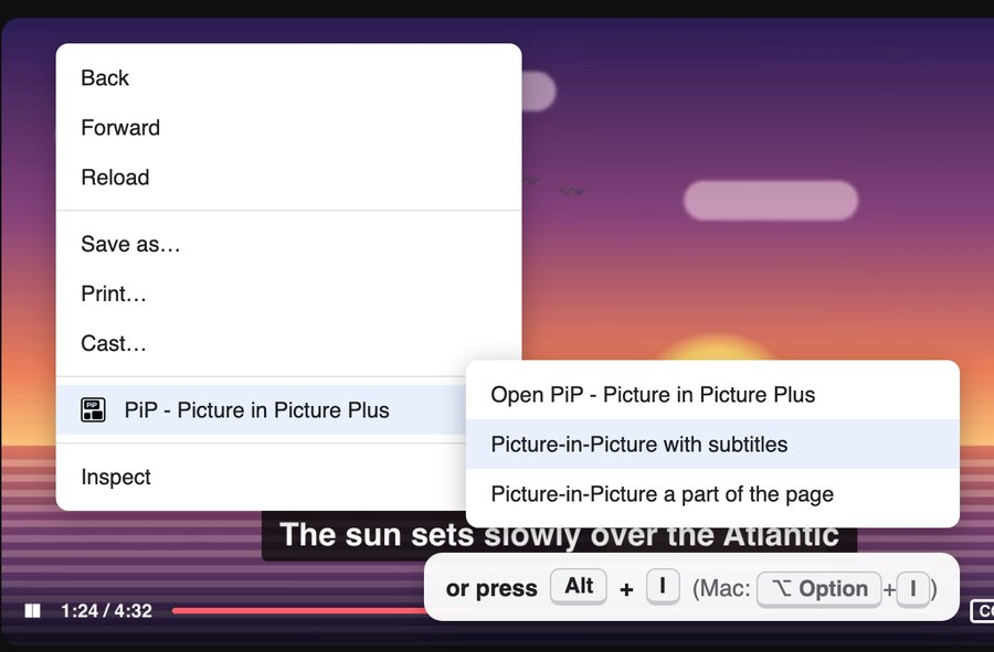 PiP - Picture in Picture Plus: NEW right-click menu and Alt + I