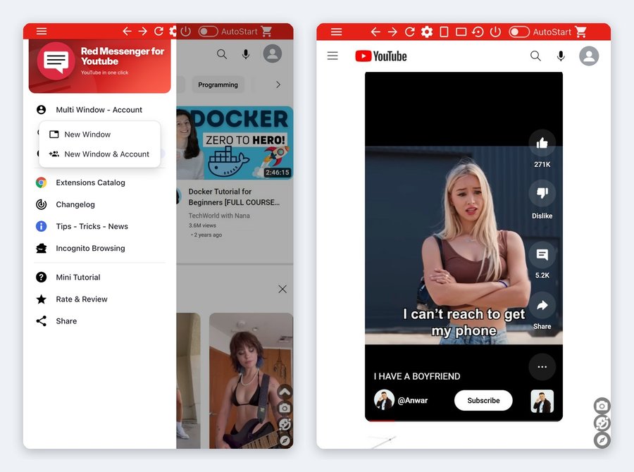 Red Messenger for YouTube: Multi Window - Account